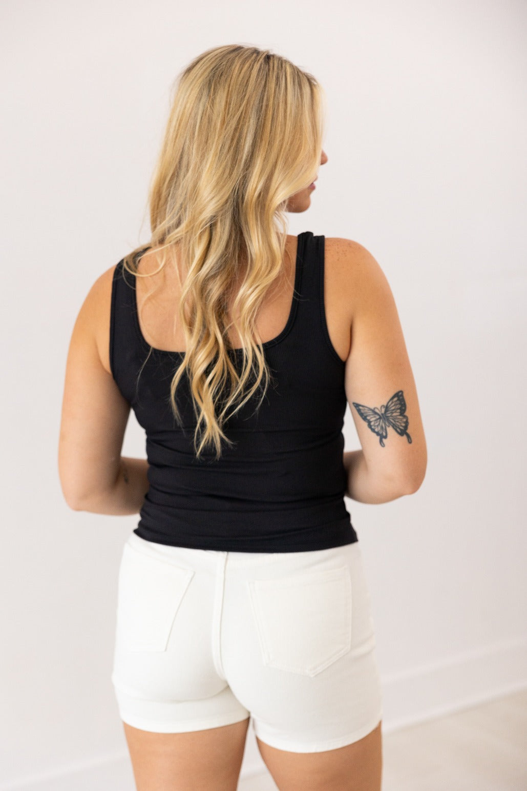 Bella Square Neck Rib Knit Tank Top Black