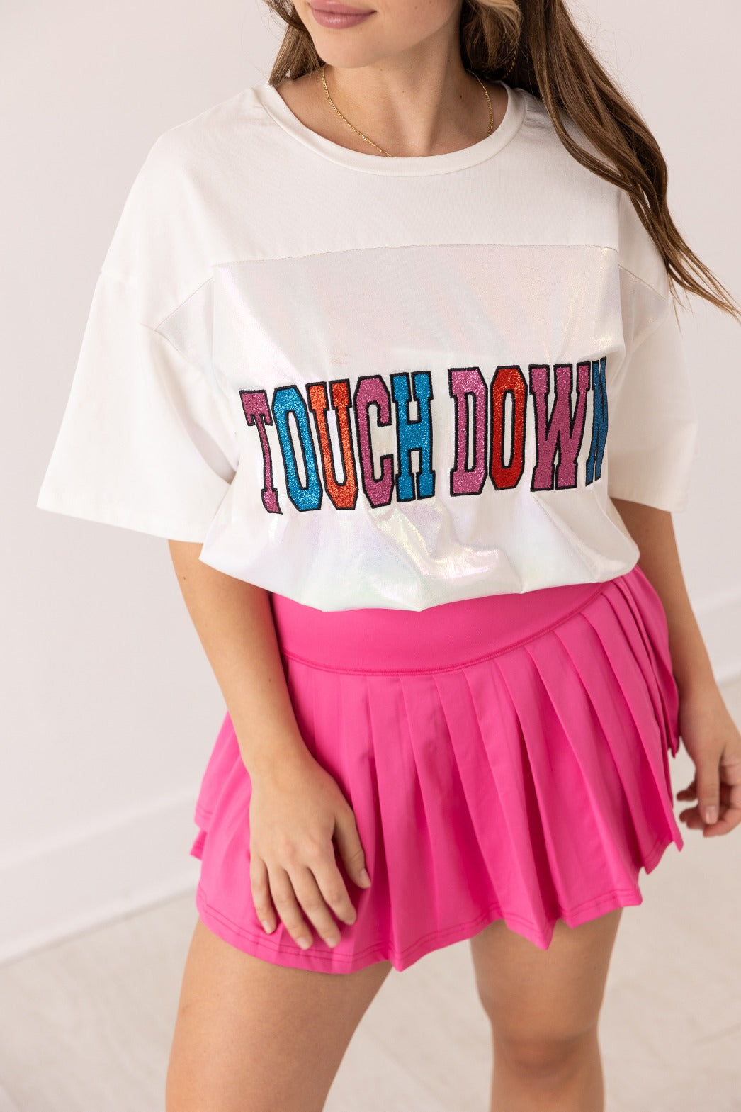 Glitter "Touchdown" on White T-Shirt