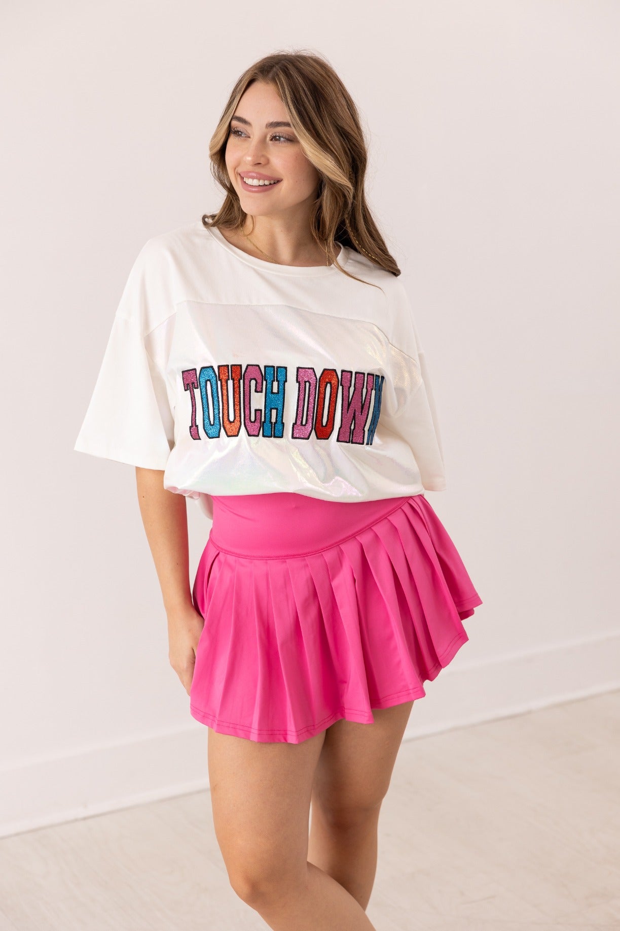 Glitter "Touchdown" on White T-Shirt