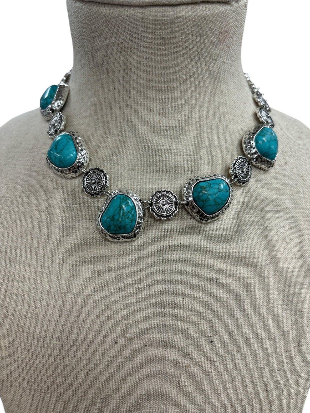 Silver and Turquoise Stone Choker Necklace