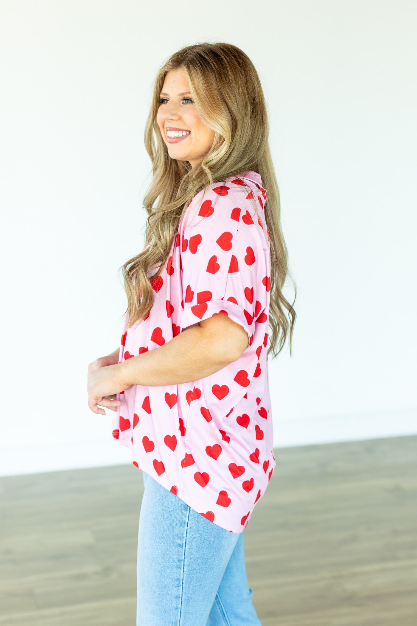 Cara Collared Top, Heart Print