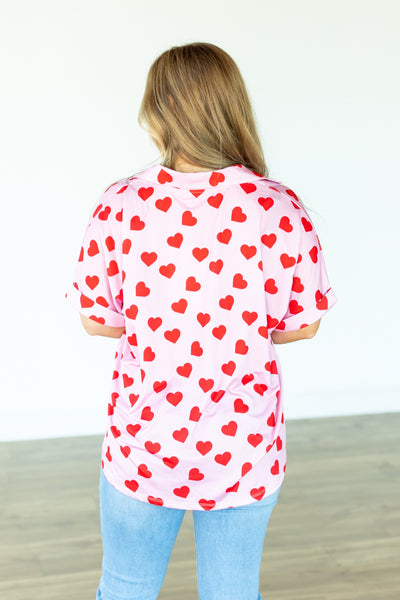 Cara Collared Top, Heart Print