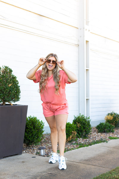 Coral Waffe Knit Shorts