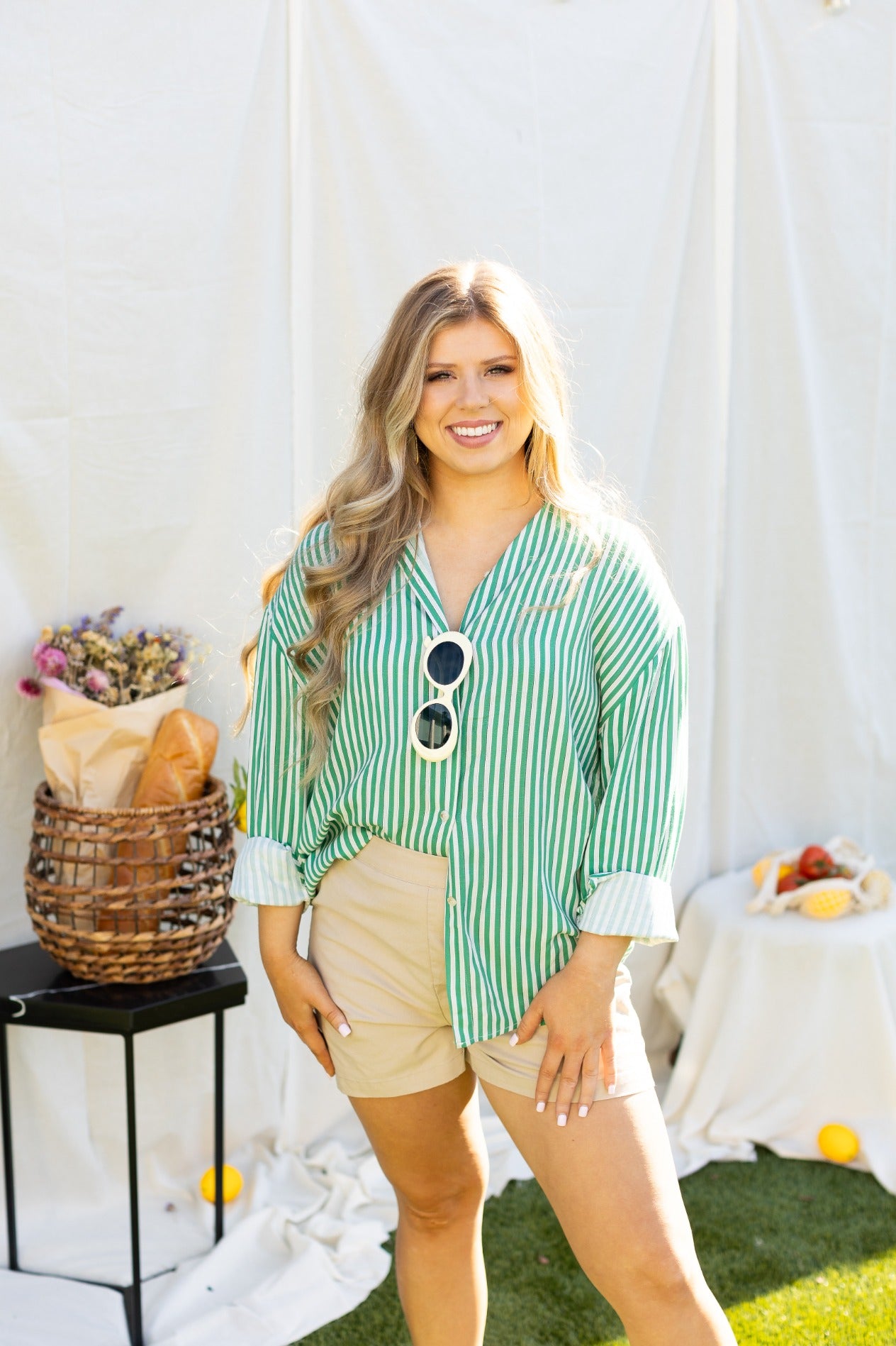 The Kathryn Button-Up, Striped Green
