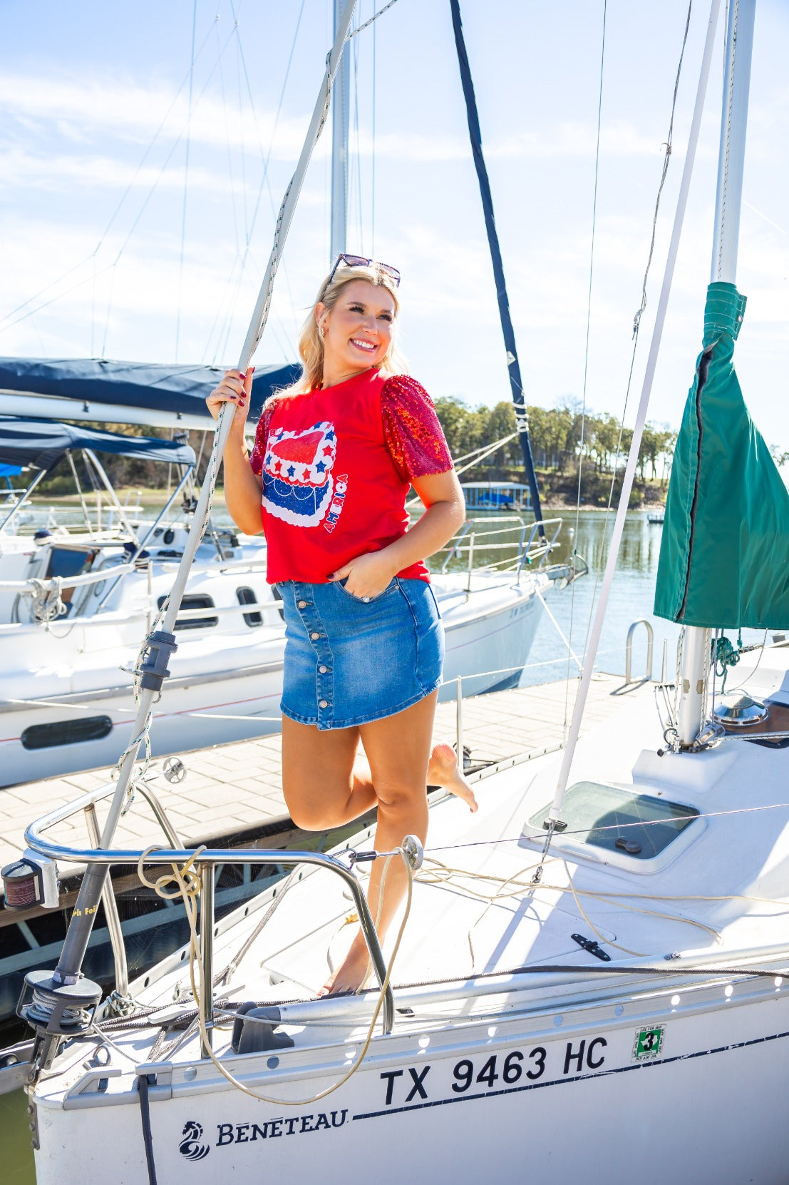 HBD American on Princess Top, Red