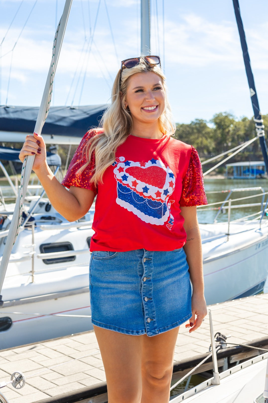 HBD American on Princess Top, Red