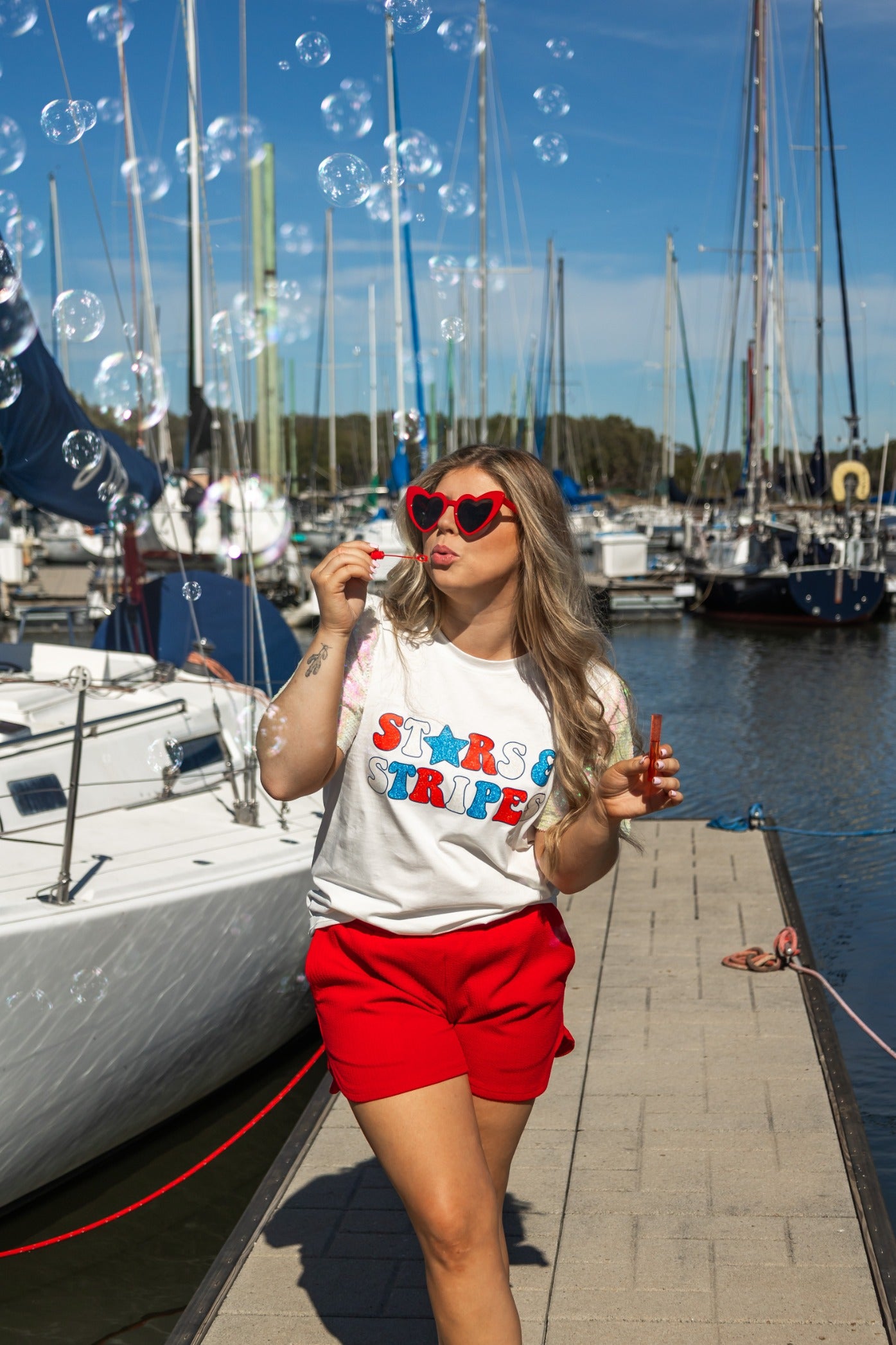 Stars & Stripes Glitter on Princess Top, White