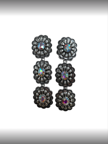 Triple Threat AB Crystal Drop Earrings, Silver