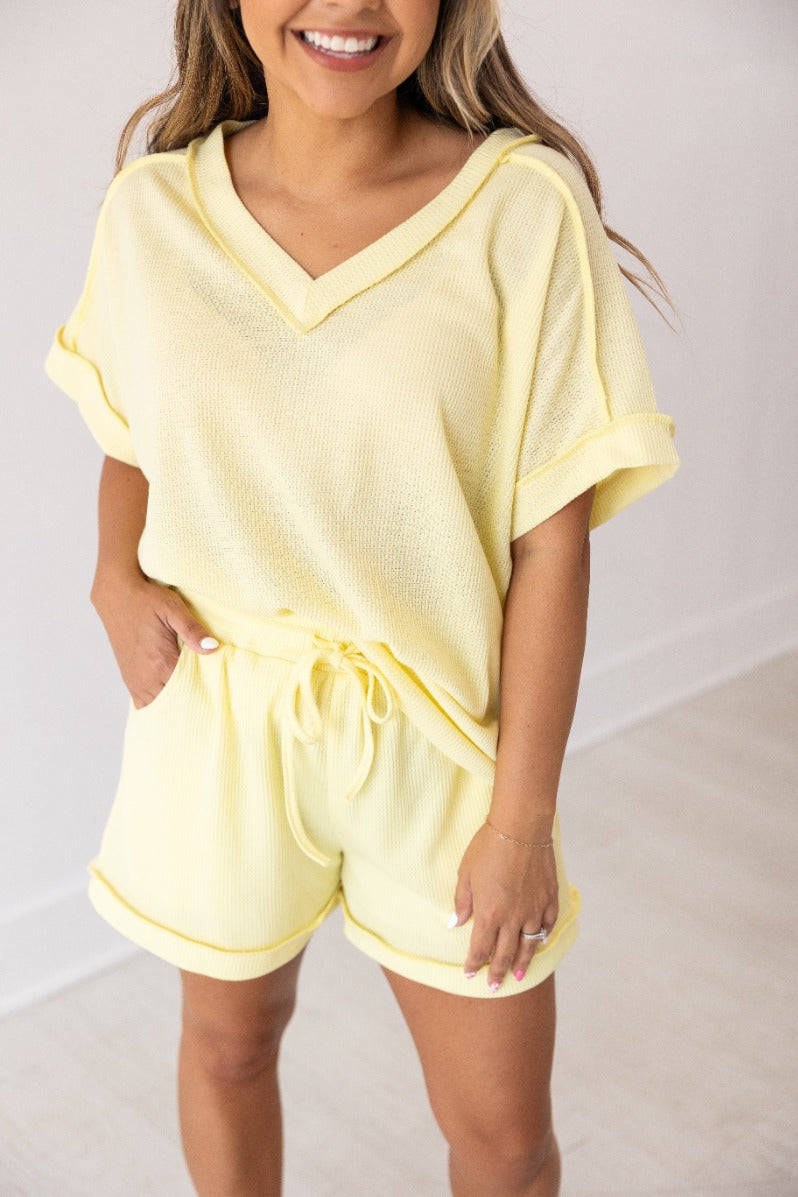 Lucy Waffle Knit Top, Light Yellow