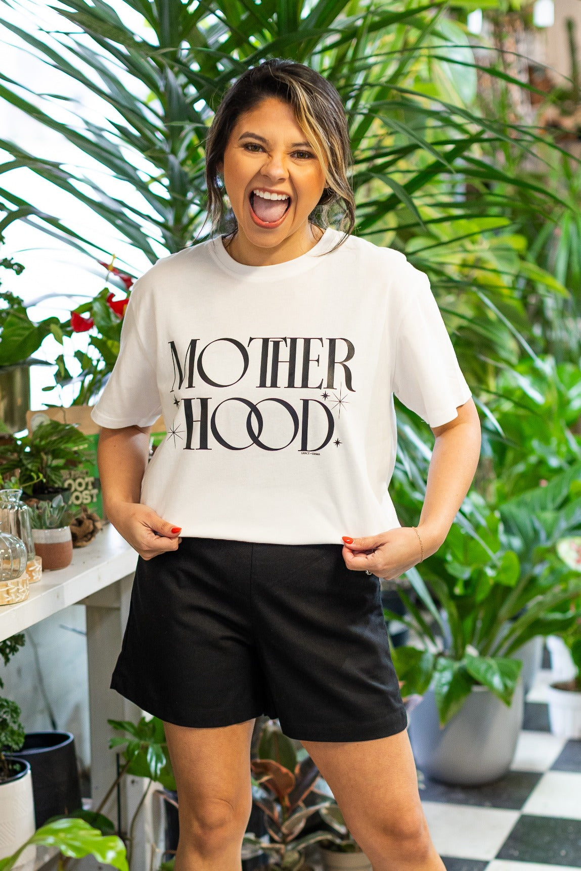 Mother Hood on White Tee Shirt