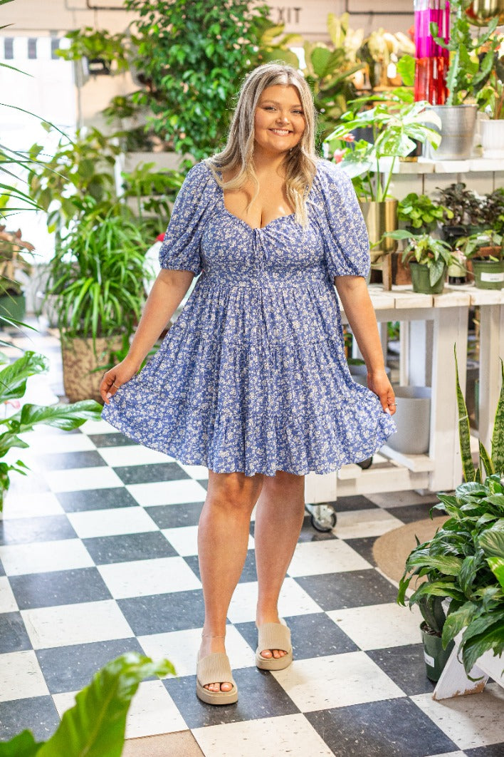Blue Floral Babydoll Dress