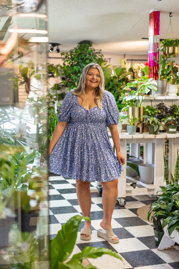 Blue Floral Babydoll Dress