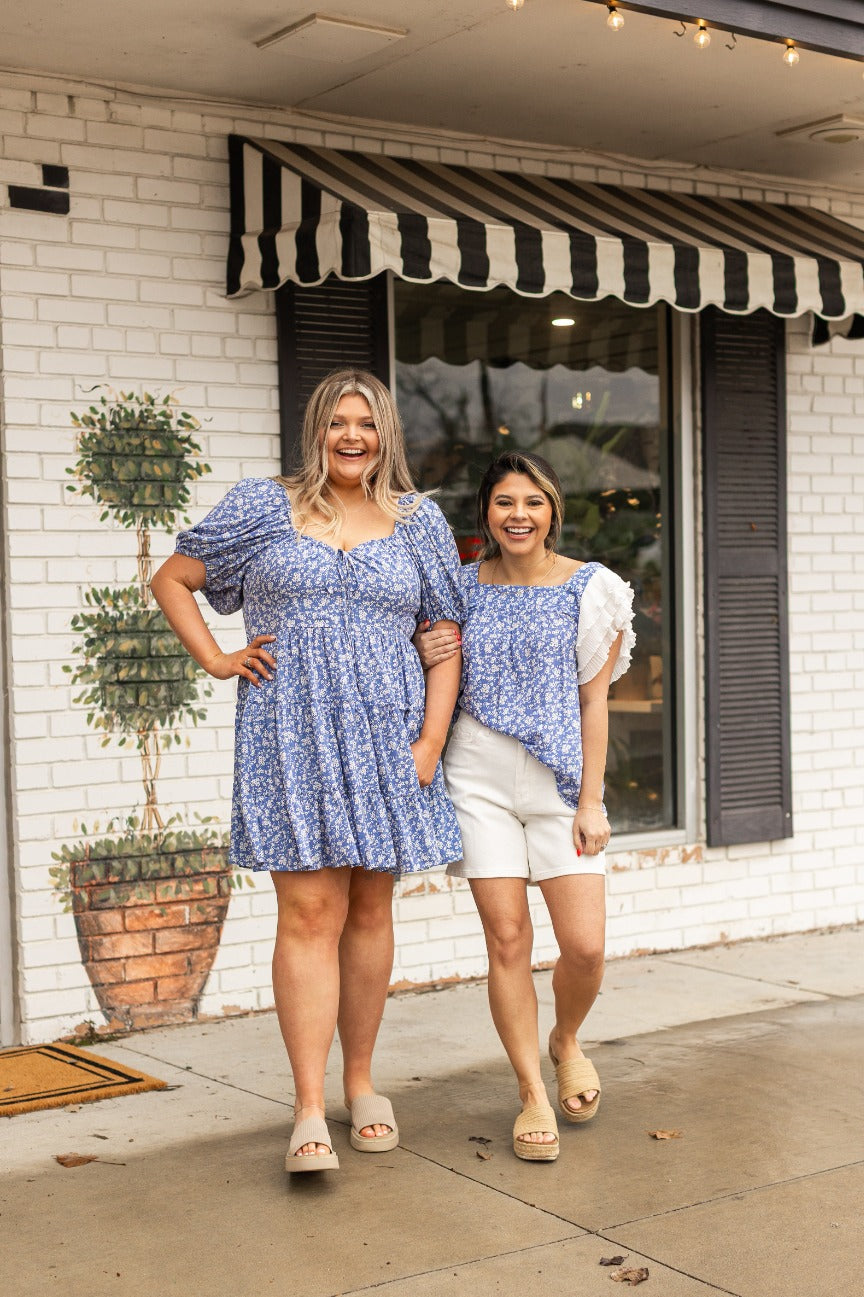Blue Floral Babydoll Dress
