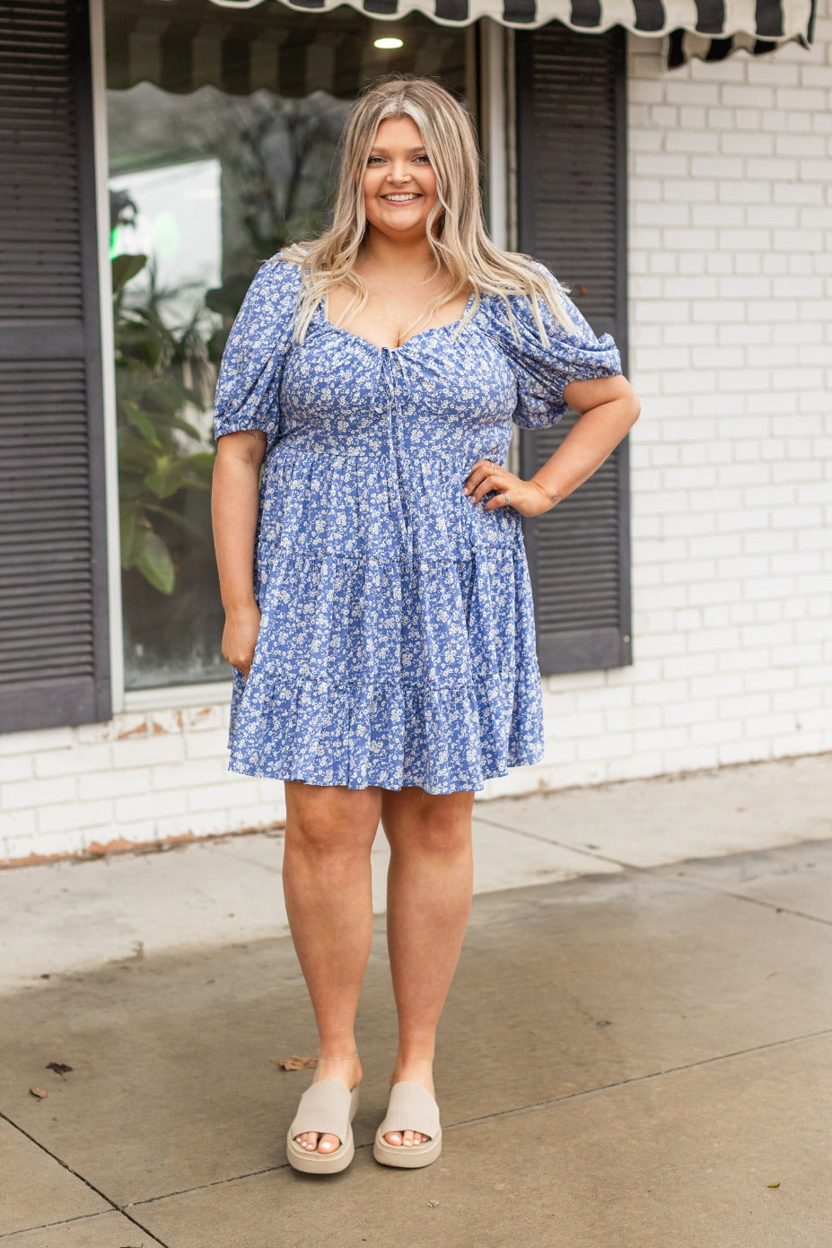 Blue Floral Babydoll Dress