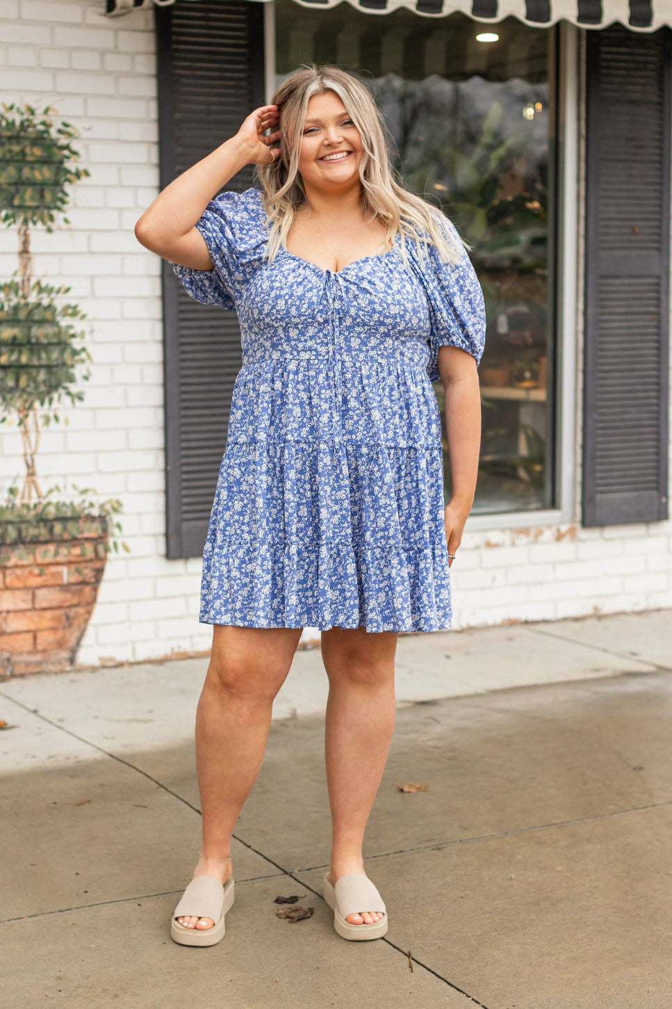 Blue Floral Babydoll Dress