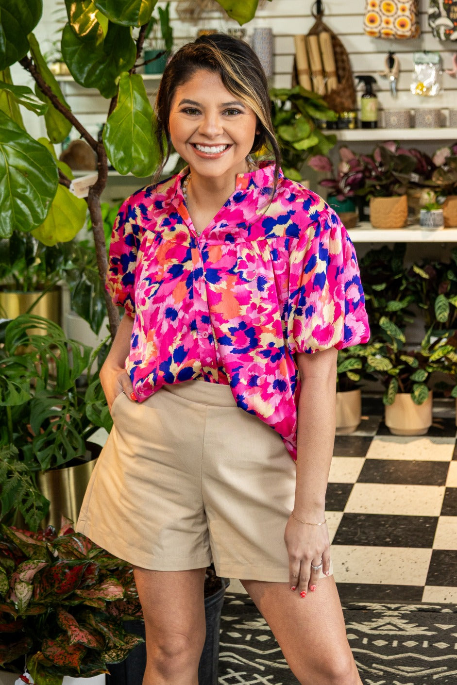 Pink & Purple Leopard Button-Up Blouse