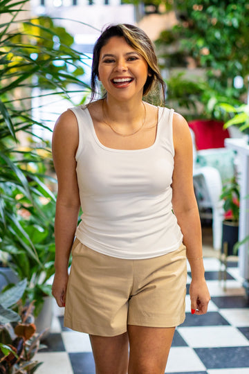 Bella Square Neck Rib Knit Tank Top, White