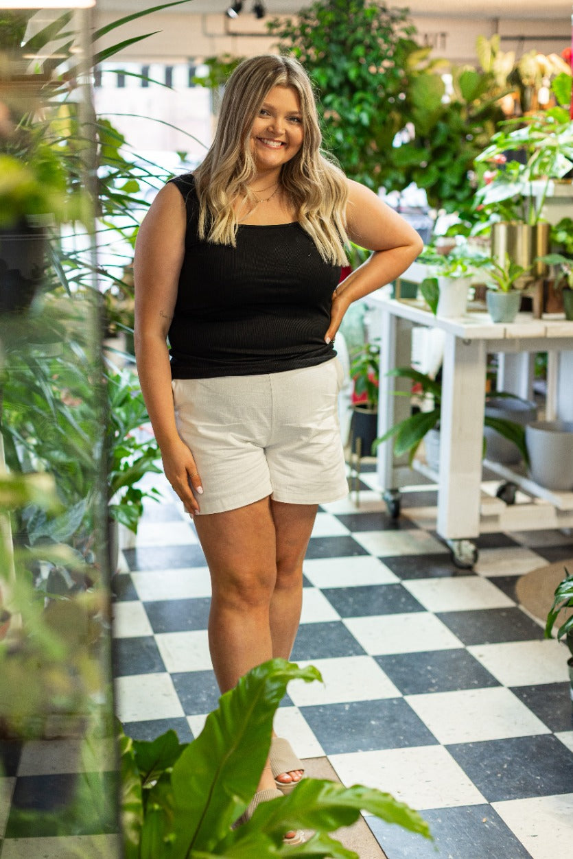 Bella Square Neck Rib Knit Tank Top Black