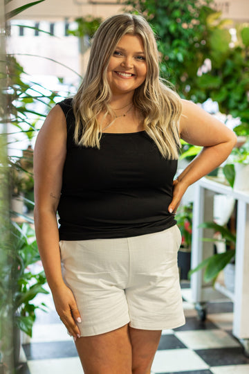 Bella Square Neck Rib Knit Tank Top Black