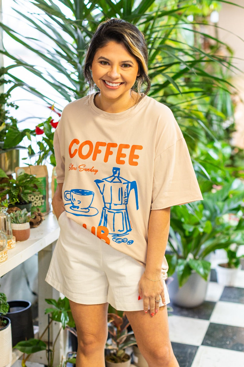 Coffee Club on Beige Tee Shirt