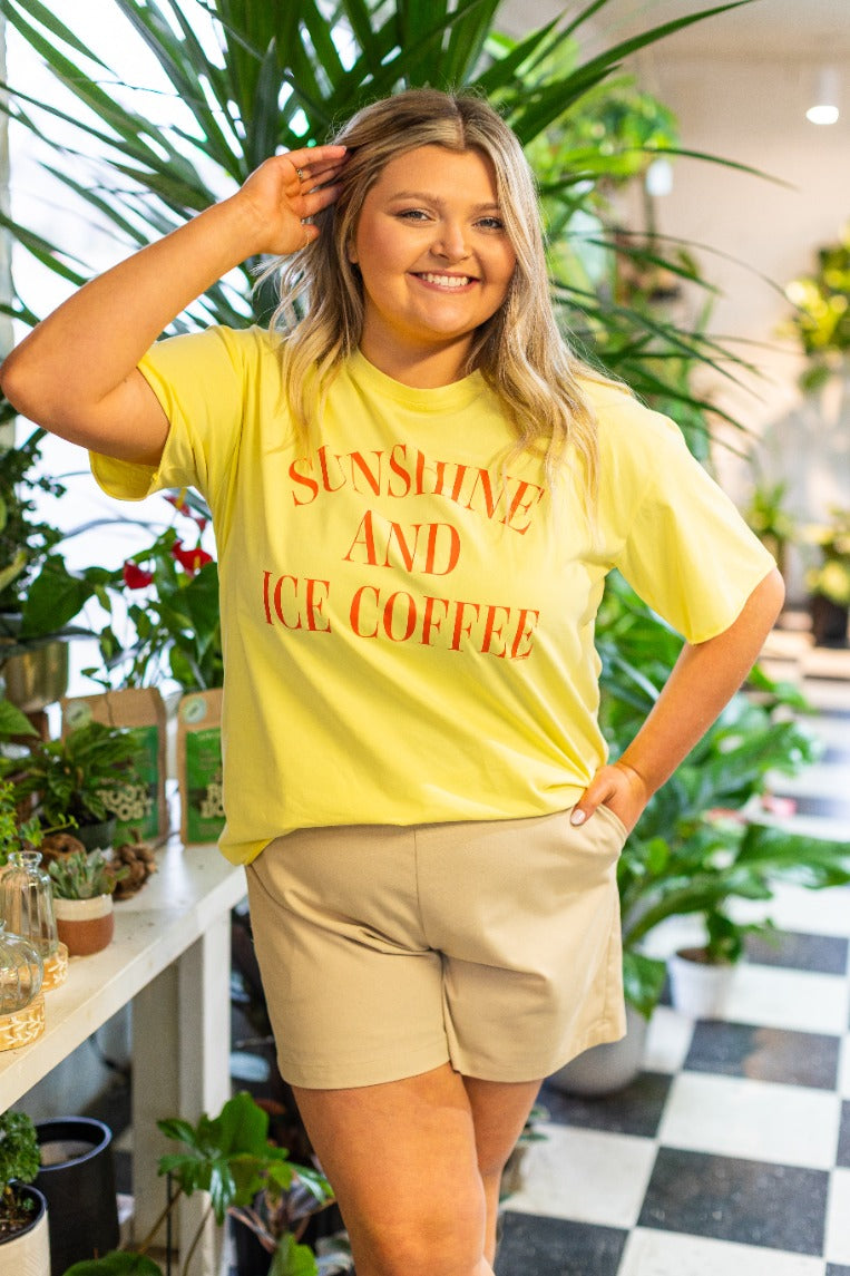 Sunshine & Ice Coffee On Yellow Relaxed Fit Tee