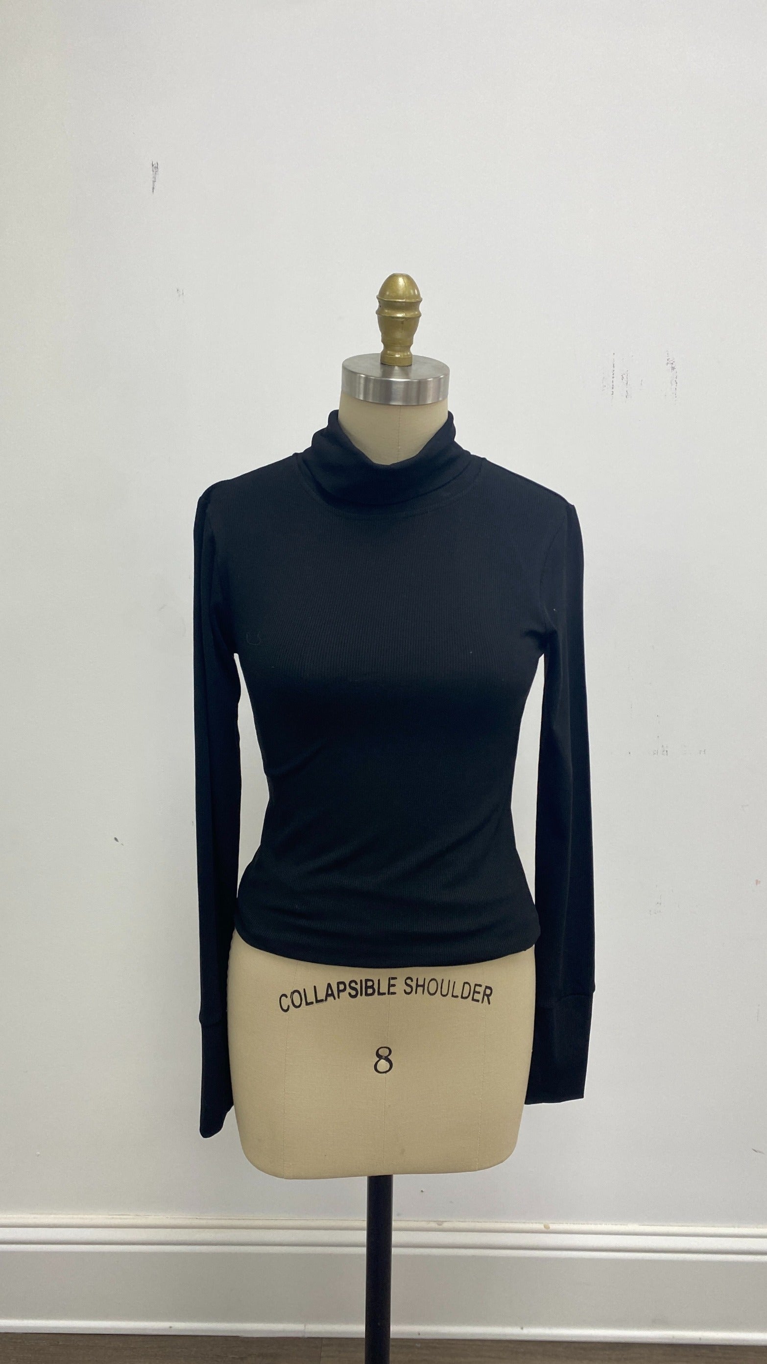 Ribbed Mock Neck, Black