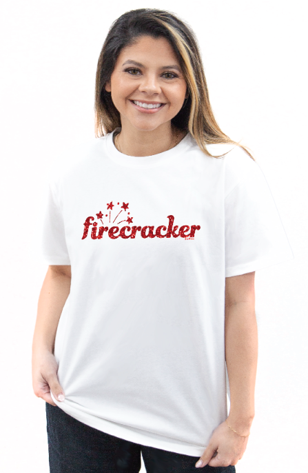 Firecrackers on White Tee Shirt