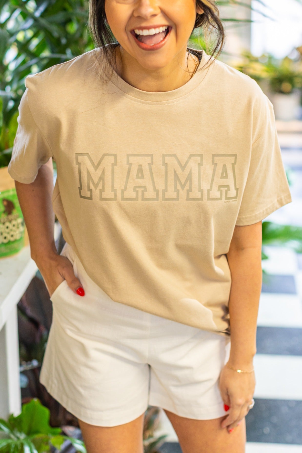 MAMA on Beige Tee Shirt