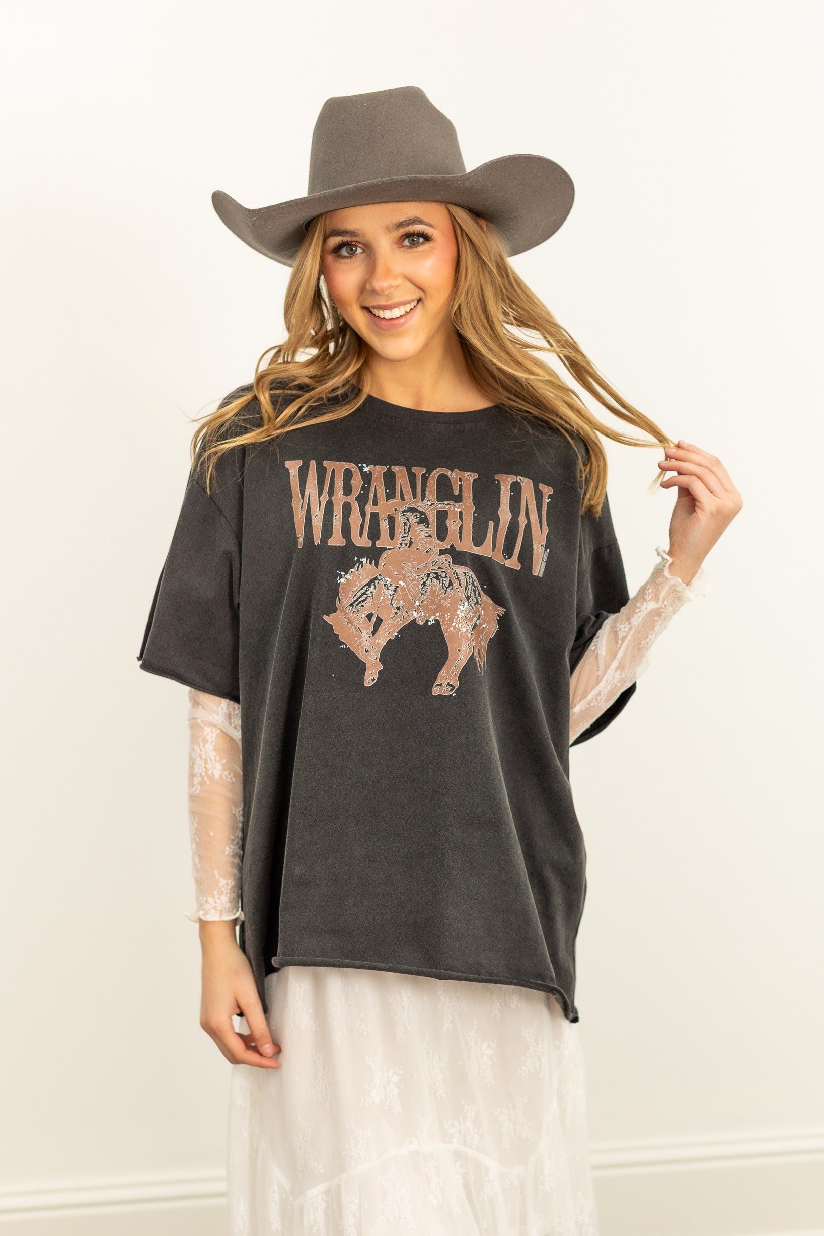 Wranglin' on Black Tee