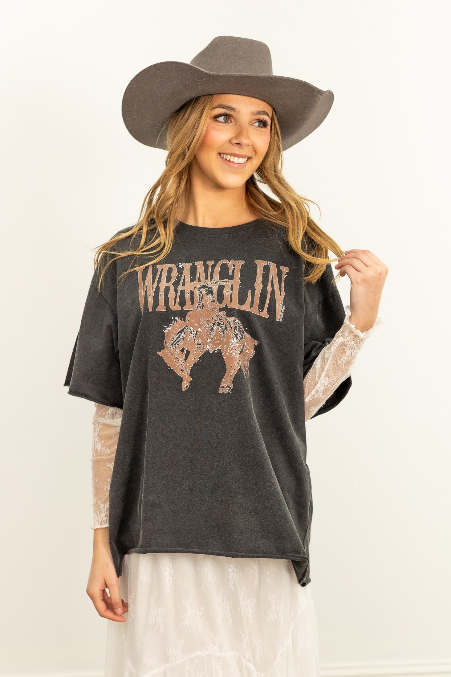 Wranglin' on Black Tee