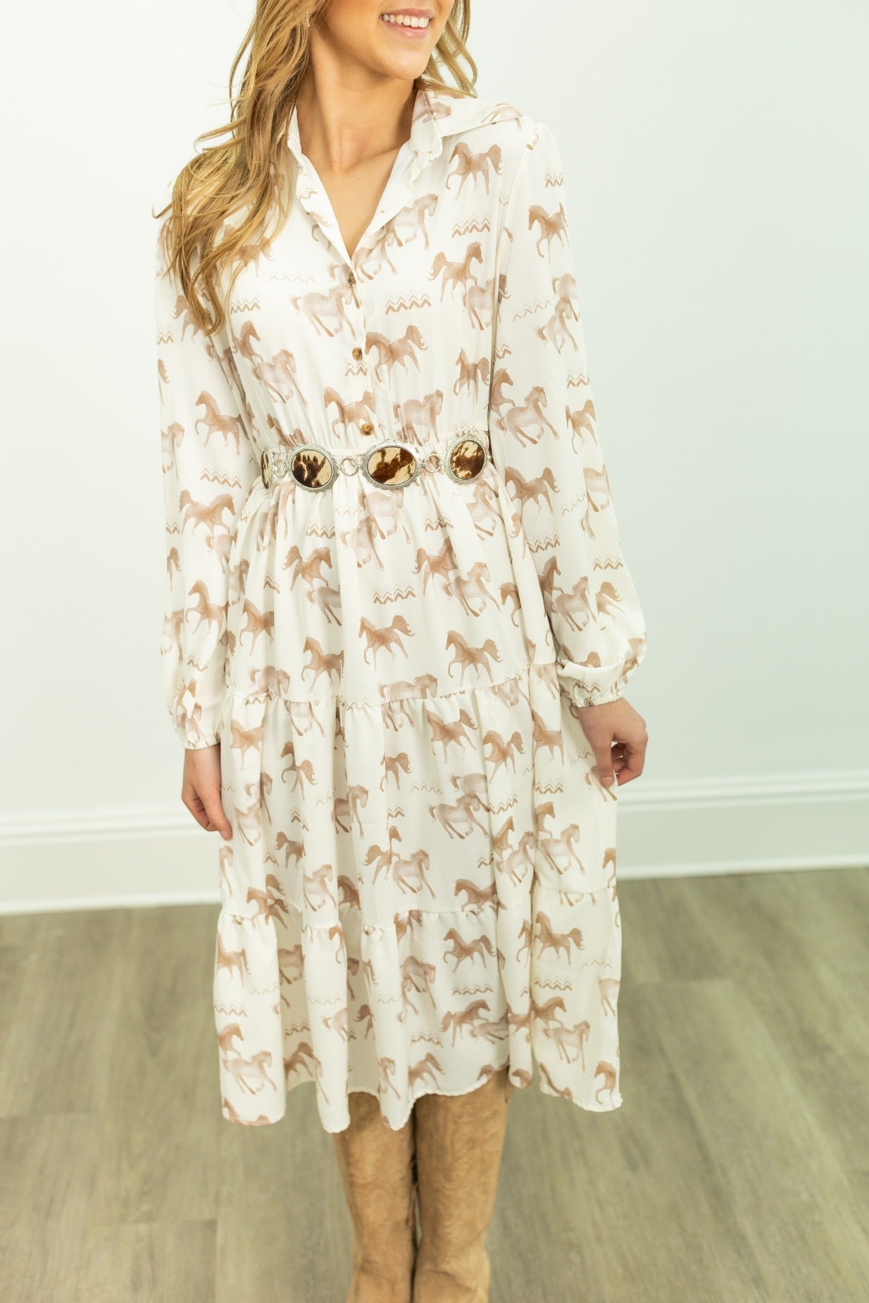 horse print shirt dress Horse Print Shirt Dress Ivory / 3XL