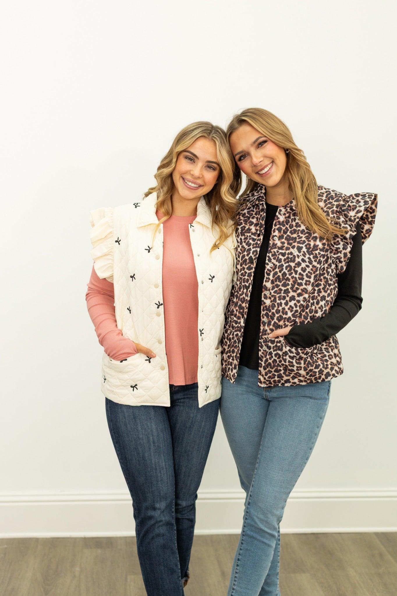 Quilted Puffer Vest with Bows, Ivory - styled look