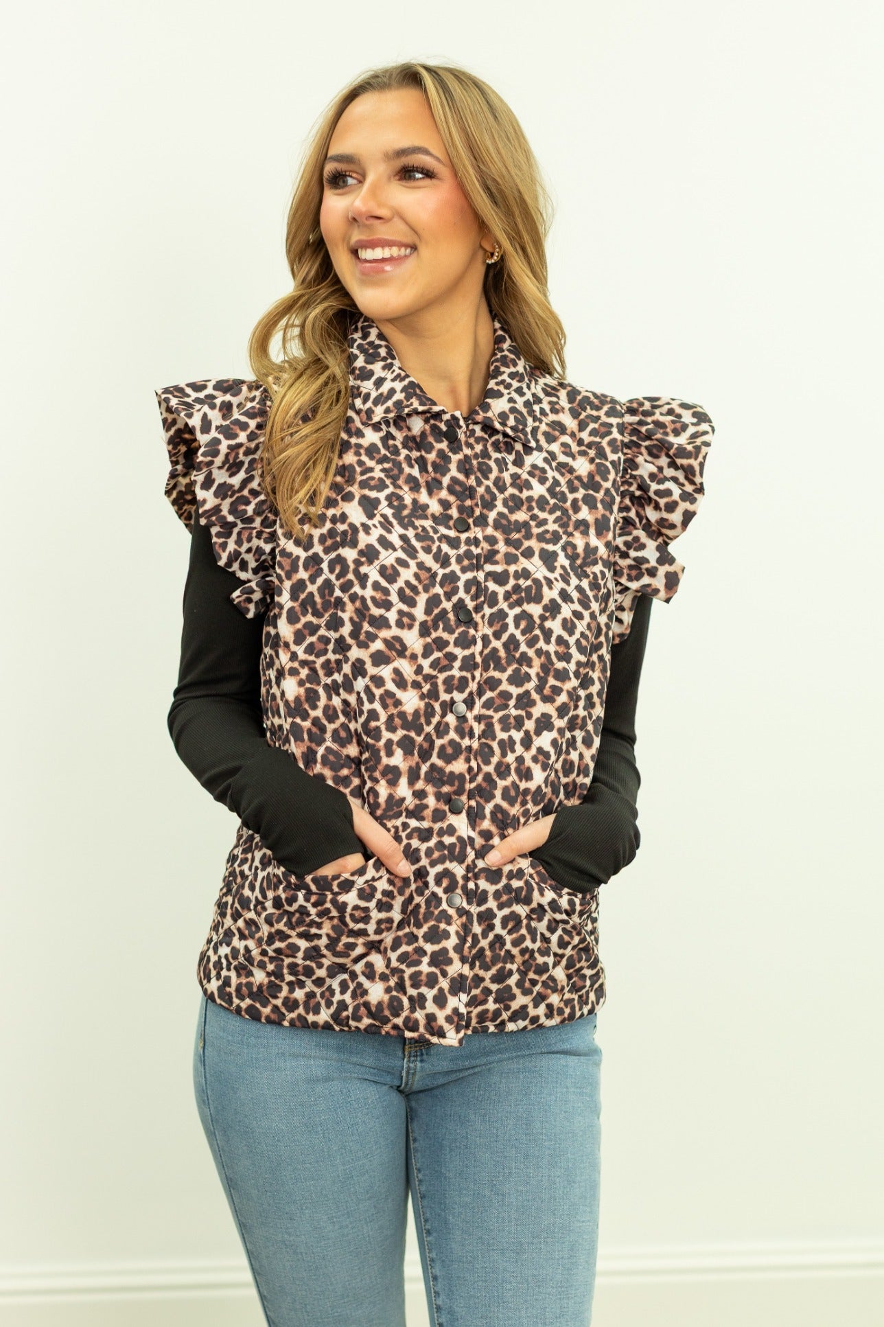 Quilted Puffer Vest, Leopard