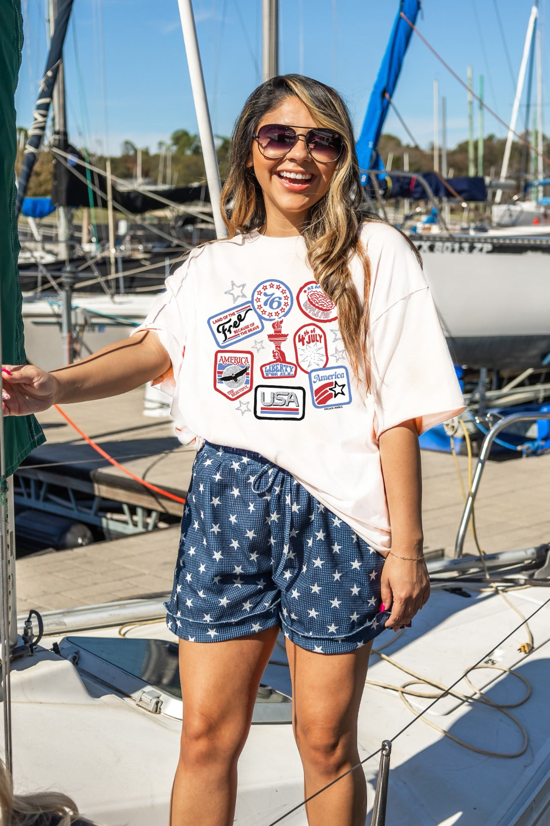 Patriotic Patches On White Tee