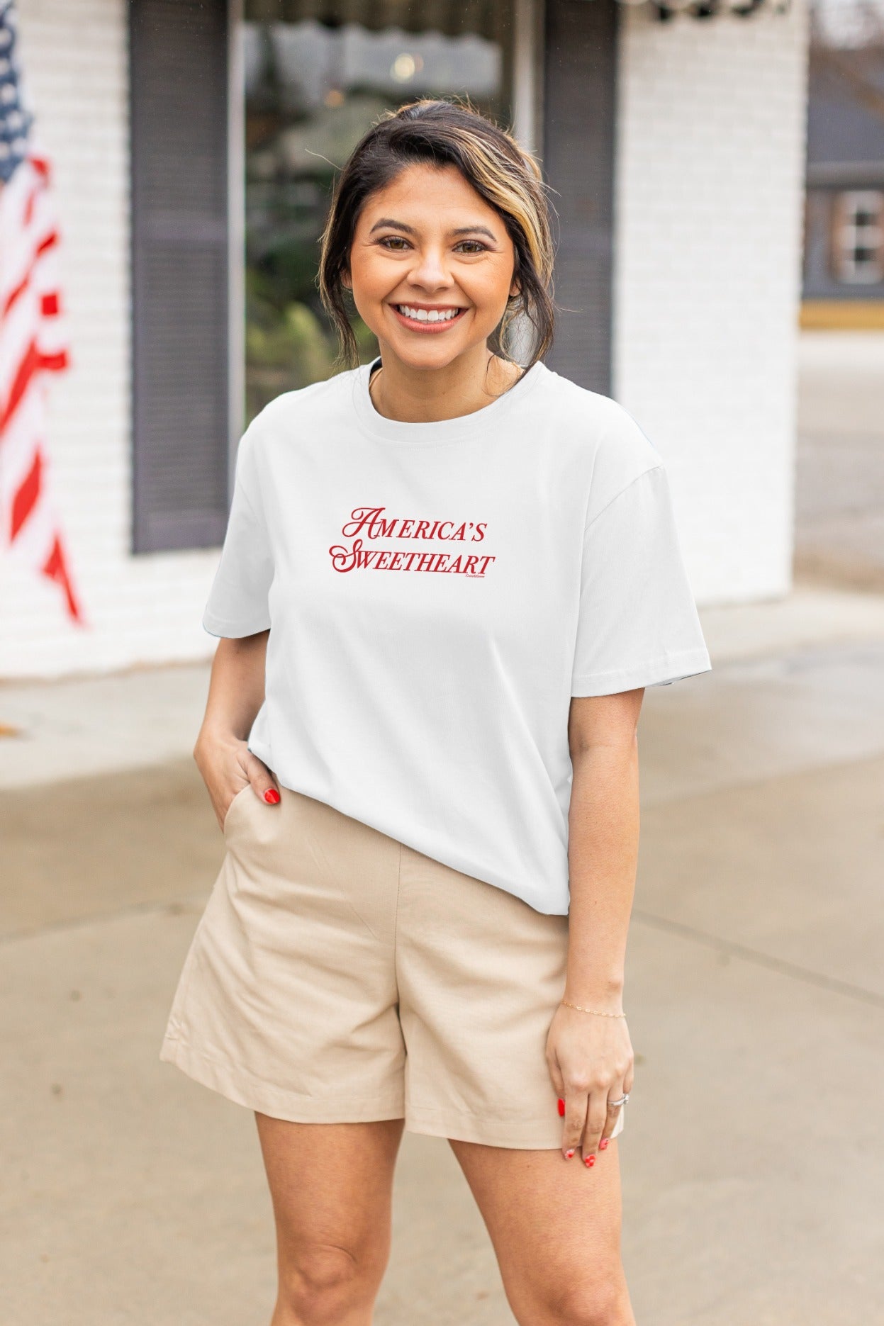 America's Sweetheart on White Tee Shirt