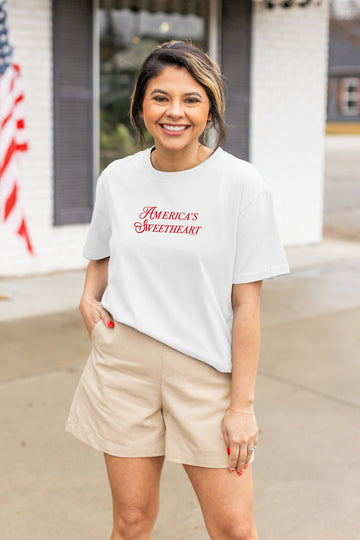 America's Sweetheart on White Tee Shirt