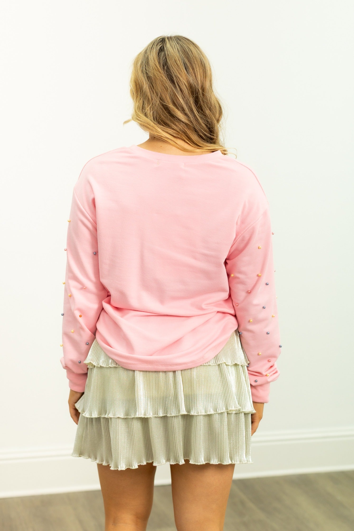 Christmas Cookie Patch on Pink Long-Sleeve Shirt