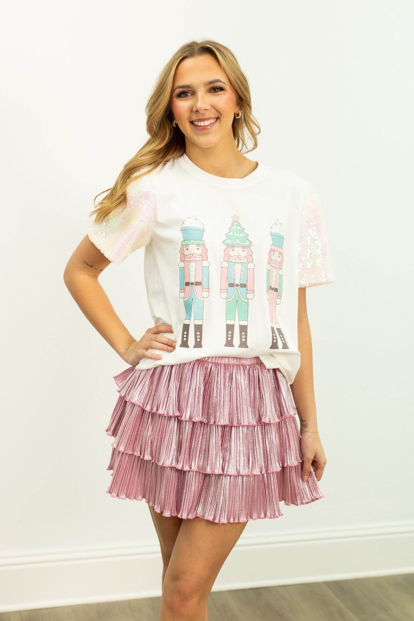 Pastel Nutcrackers on Princess Top, White