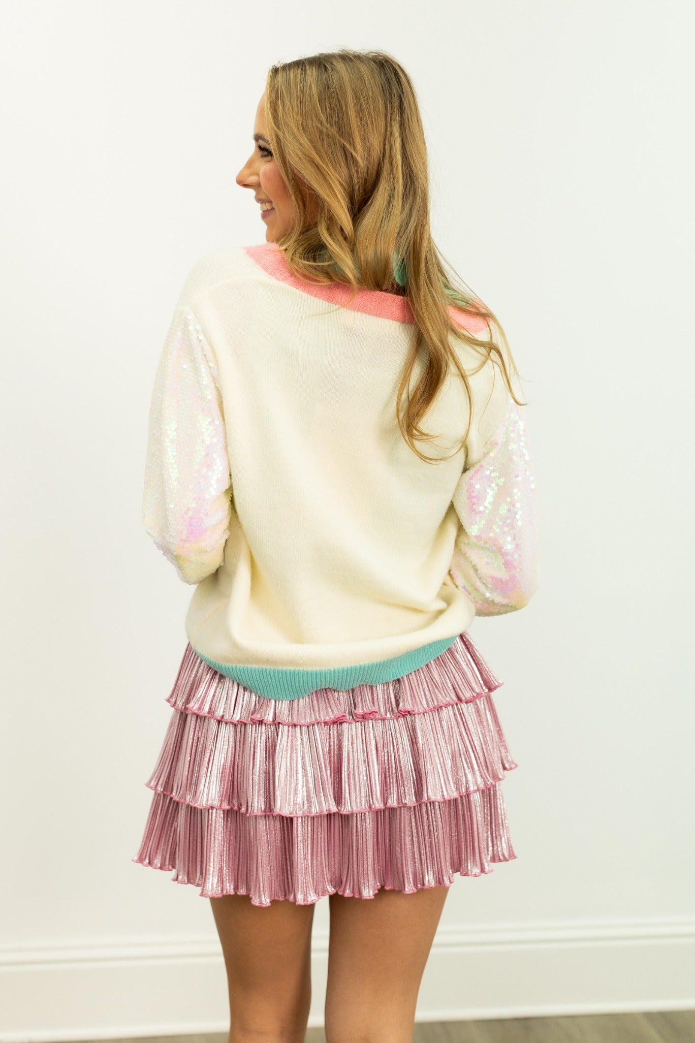 Glitter Trees Cardigan with Sequin Sleeves