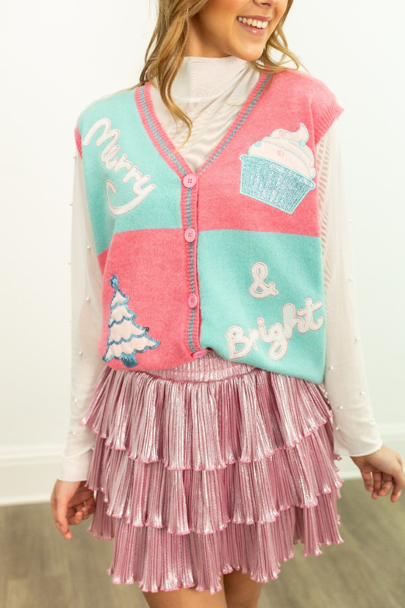 Glitter "Merry & Bright" Sweater Vest