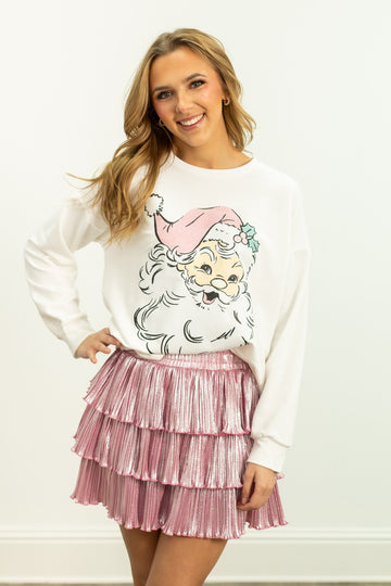Cute Santa on French Terry Crewneck, White