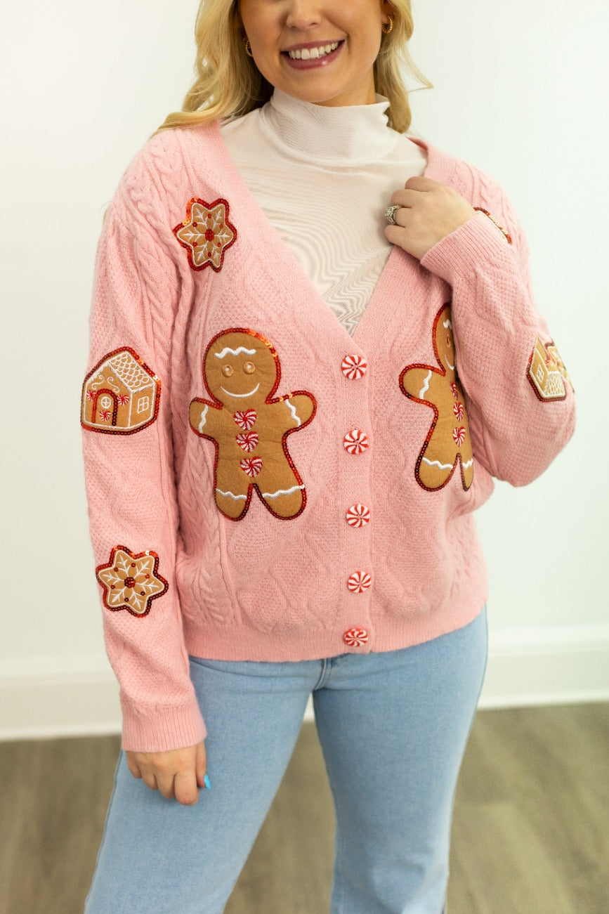 Pink Gingerbread Man Cardigan