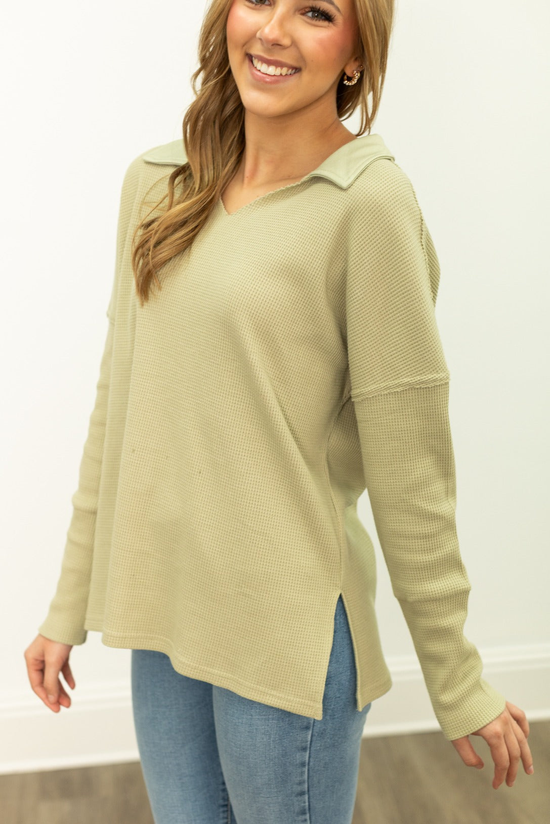 Waffle Knit Top, Sage