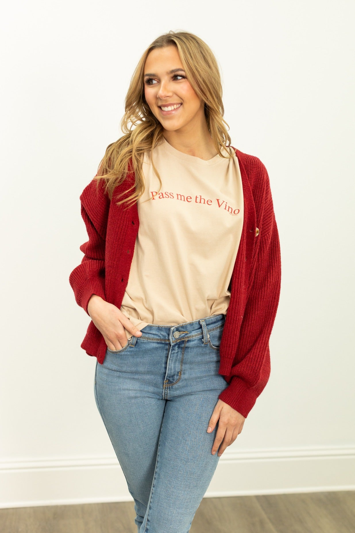 Vino on Beige Tee Shirt