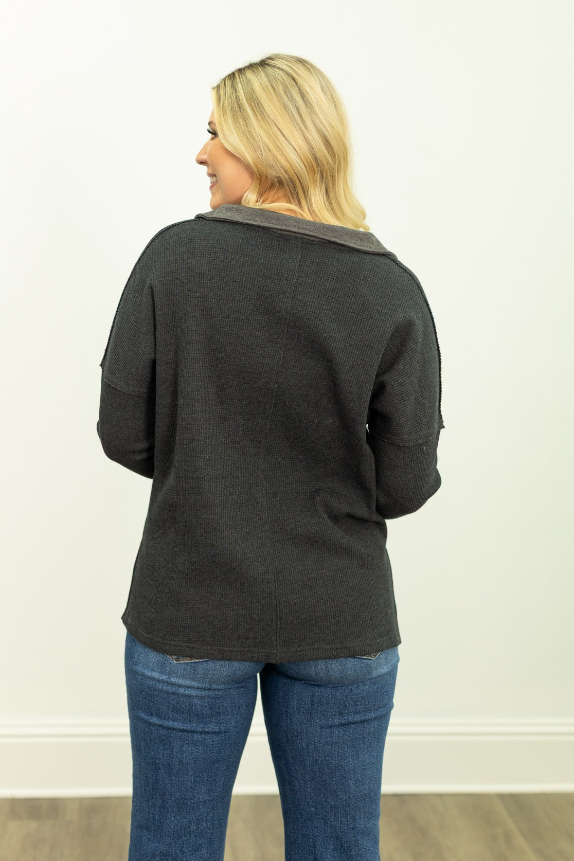 Waffle Knit Top, Black