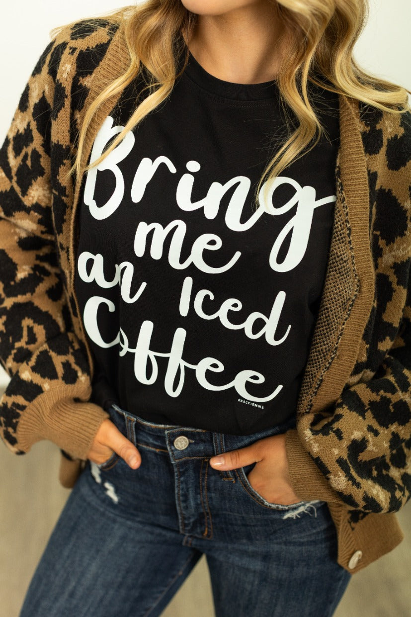 Bring Me an Iced Coffee on Black Tee Shirt Blank