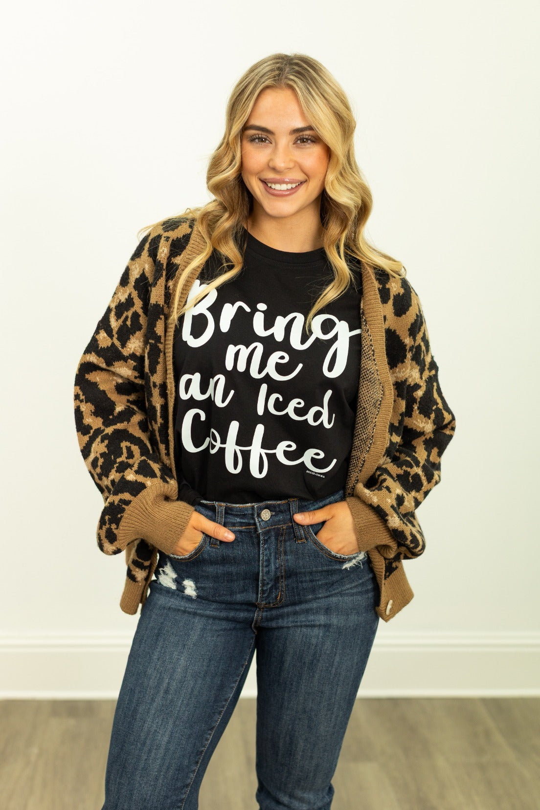 Cropped Cardigan Sweater, Leopard