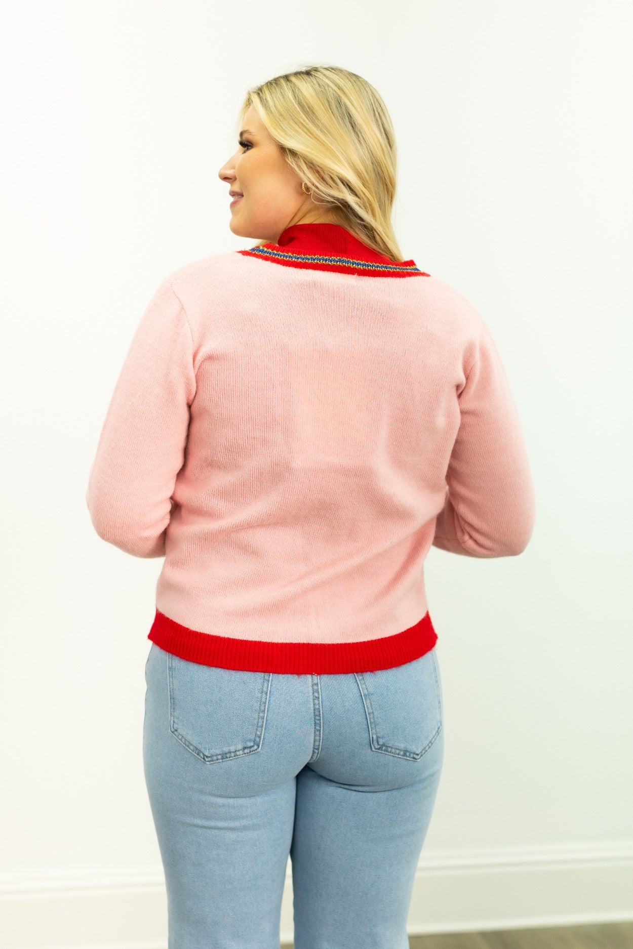 Pink Cardigan with Champagne Bottle Patches