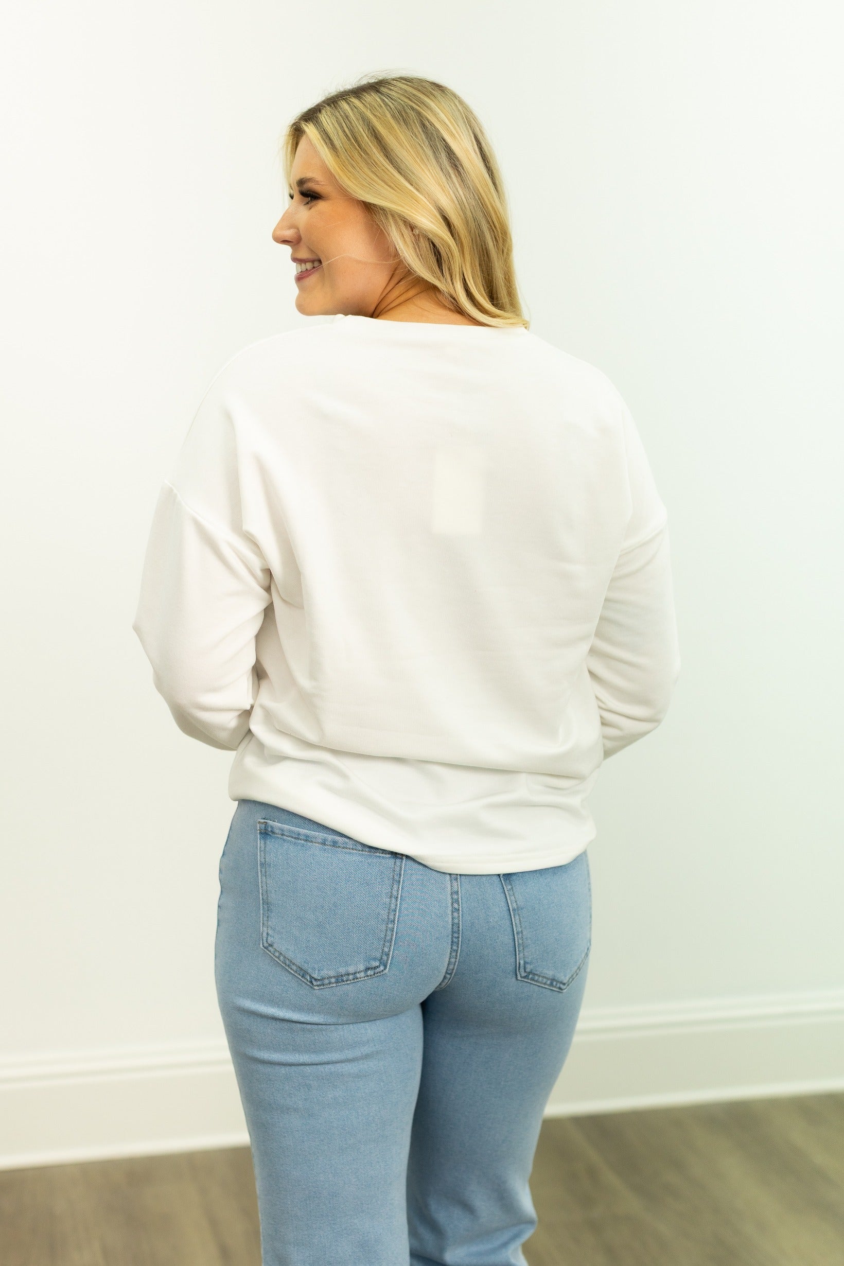 Teddy Bear Santa on French Terry Crewneck, White