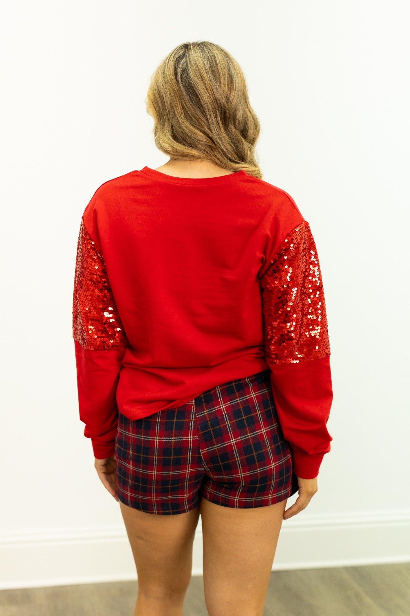 Jolly on Light Weight Sequins Crewneck, Red